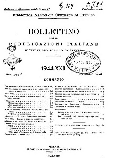 Bollettino delle pubblicazioni italiane ricevute per diritto di stampa