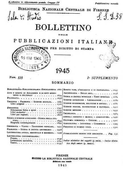 Bollettino delle pubblicazioni italiane ricevute per diritto di stampa