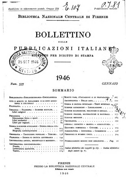 Bollettino delle pubblicazioni italiane ricevute per diritto di stampa