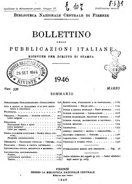 Bollettino delle pubblicazioni italiane ricevute per diritto di stampa