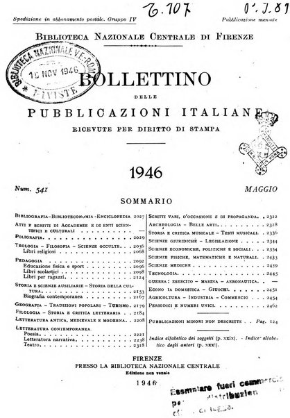 Bollettino delle pubblicazioni italiane ricevute per diritto di stampa