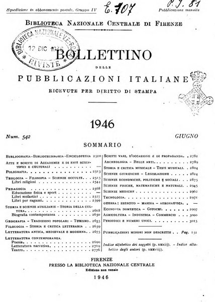 Bollettino delle pubblicazioni italiane ricevute per diritto di stampa