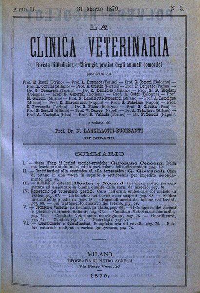 La clinica veterinaria rivista di medicina e chirurgia pratica degli animali domestici