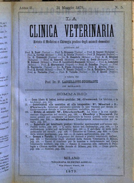 La clinica veterinaria rivista di medicina e chirurgia pratica degli animali domestici