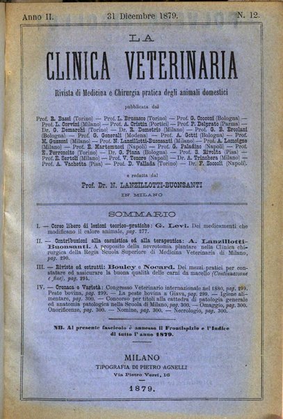 La clinica veterinaria rivista di medicina e chirurgia pratica degli animali domestici