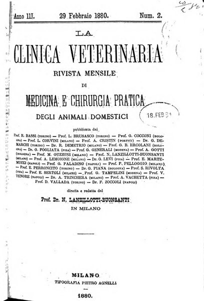 La clinica veterinaria rivista di medicina e chirurgia pratica degli animali domestici