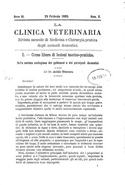 La clinica veterinaria rivista di medicina e chirurgia pratica degli animali domestici