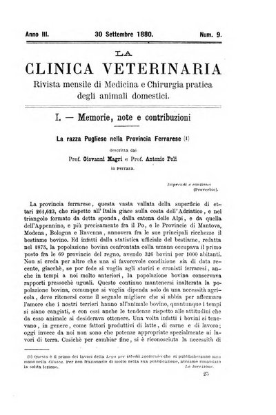 La clinica veterinaria rivista di medicina e chirurgia pratica degli animali domestici