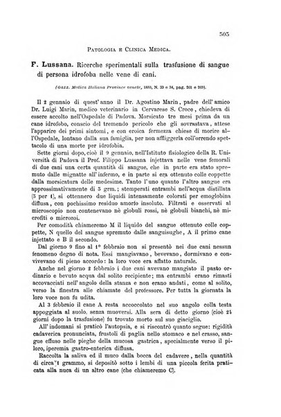 La clinica veterinaria rivista di medicina e chirurgia pratica degli animali domestici