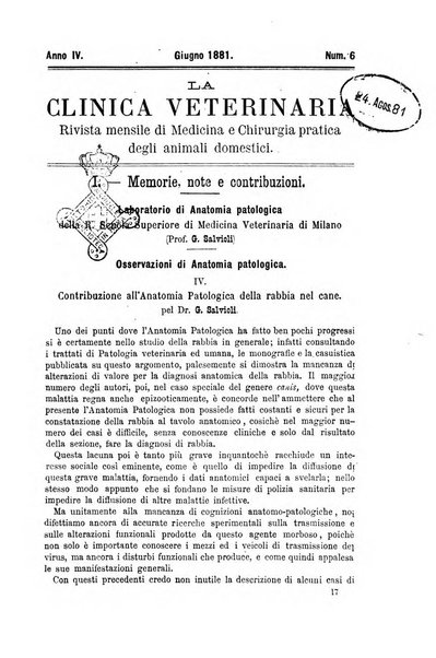 La clinica veterinaria rivista di medicina e chirurgia pratica degli animali domestici