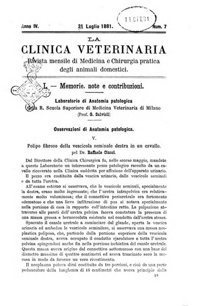 La clinica veterinaria rivista di medicina e chirurgia pratica degli animali domestici