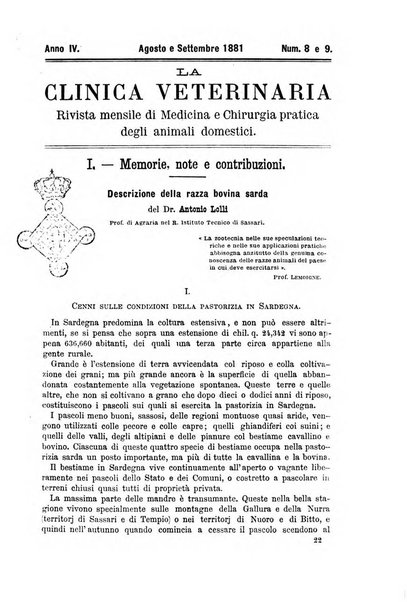 La clinica veterinaria rivista di medicina e chirurgia pratica degli animali domestici