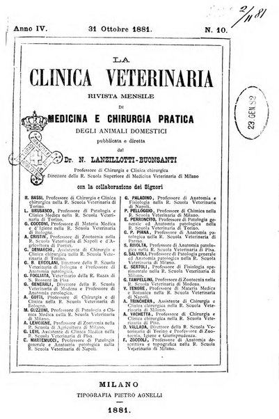 La clinica veterinaria rivista di medicina e chirurgia pratica degli animali domestici