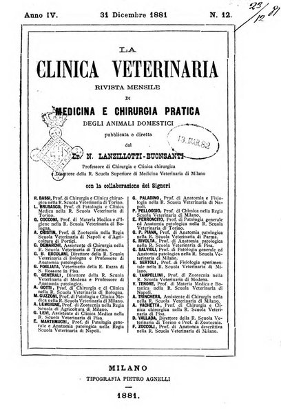 La clinica veterinaria rivista di medicina e chirurgia pratica degli animali domestici