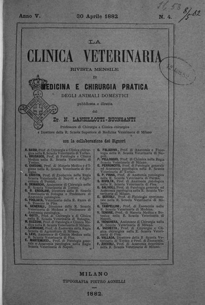 La clinica veterinaria rivista di medicina e chirurgia pratica degli animali domestici