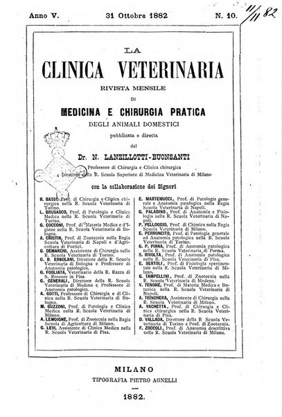 La clinica veterinaria rivista di medicina e chirurgia pratica degli animali domestici