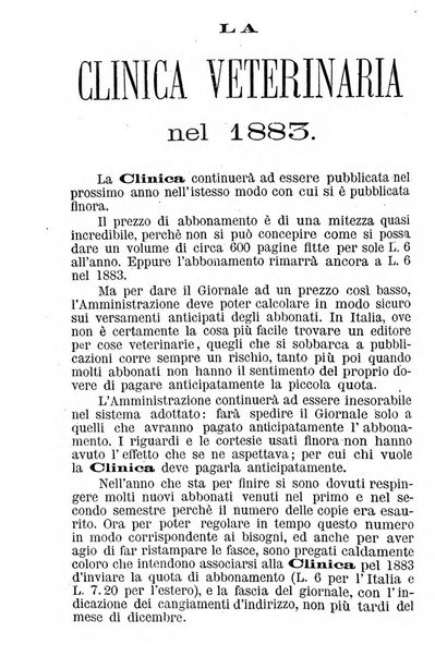 La clinica veterinaria rivista di medicina e chirurgia pratica degli animali domestici