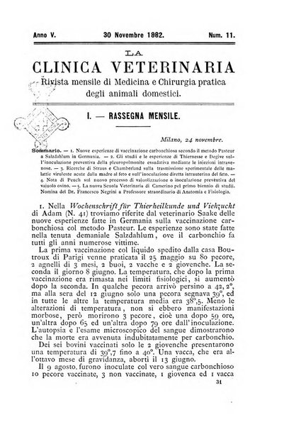 La clinica veterinaria rivista di medicina e chirurgia pratica degli animali domestici