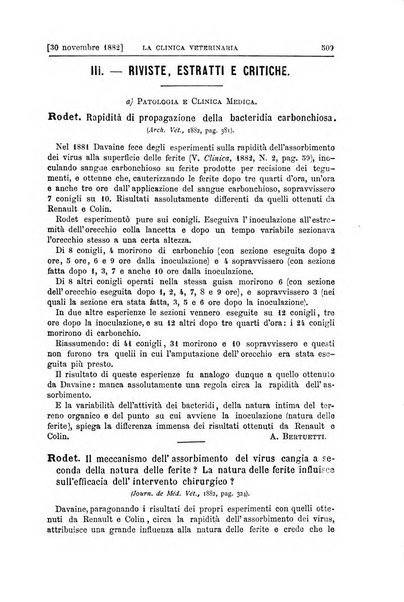 La clinica veterinaria rivista di medicina e chirurgia pratica degli animali domestici