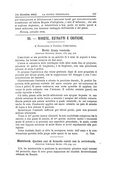 La clinica veterinaria rivista di medicina e chirurgia pratica degli animali domestici