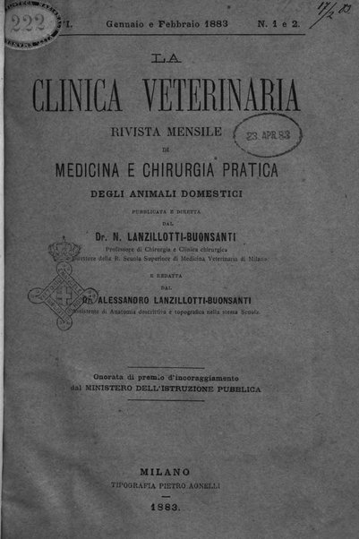 La clinica veterinaria rivista di medicina e chirurgia pratica degli animali domestici