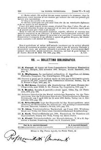 La clinica veterinaria rivista di medicina e chirurgia pratica degli animali domestici