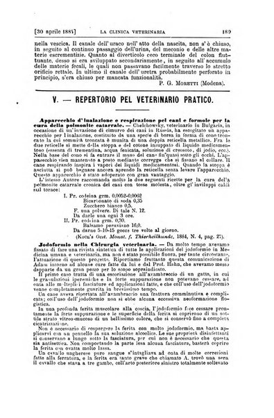 La clinica veterinaria rivista di medicina e chirurgia pratica degli animali domestici