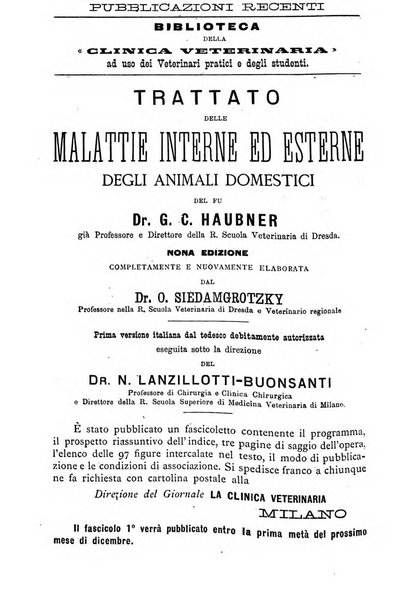 La clinica veterinaria rivista di medicina e chirurgia pratica degli animali domestici