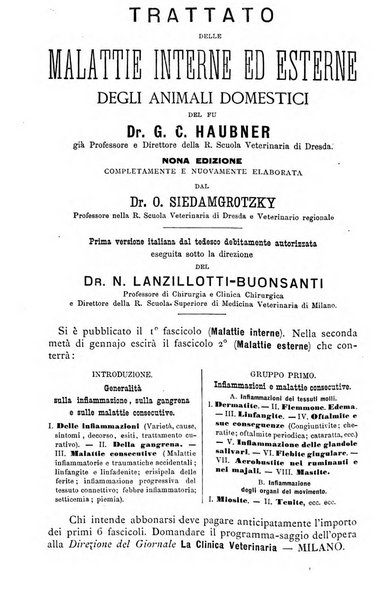 La clinica veterinaria rivista di medicina e chirurgia pratica degli animali domestici