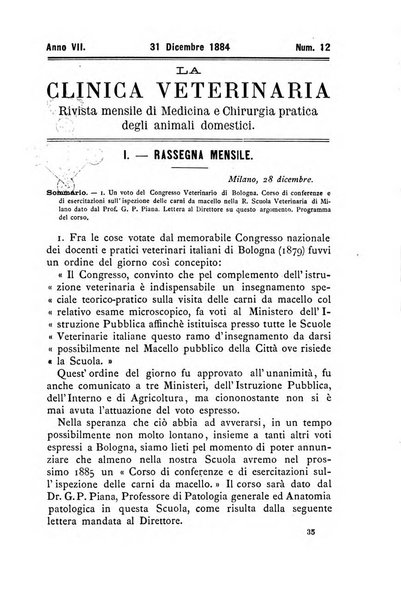 La clinica veterinaria rivista di medicina e chirurgia pratica degli animali domestici