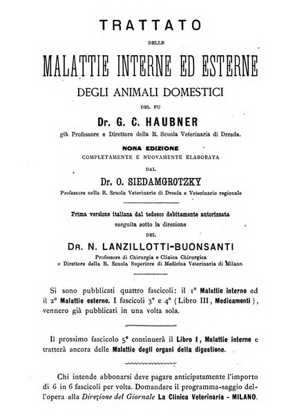 La clinica veterinaria rivista di medicina e chirurgia pratica degli animali domestici