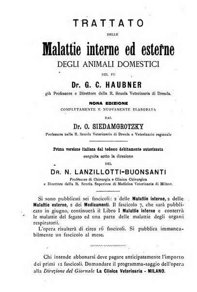 La clinica veterinaria rivista di medicina e chirurgia pratica degli animali domestici