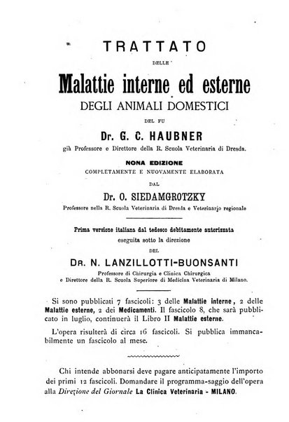 La clinica veterinaria rivista di medicina e chirurgia pratica degli animali domestici