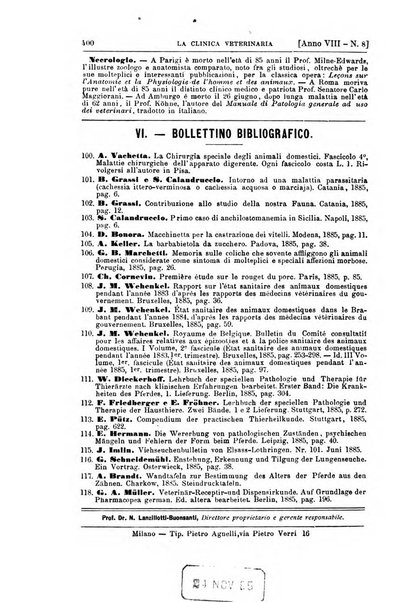 La clinica veterinaria rivista di medicina e chirurgia pratica degli animali domestici