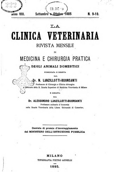 La clinica veterinaria rivista di medicina e chirurgia pratica degli animali domestici