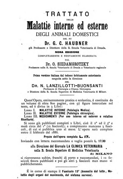 La clinica veterinaria rivista di medicina e chirurgia pratica degli animali domestici