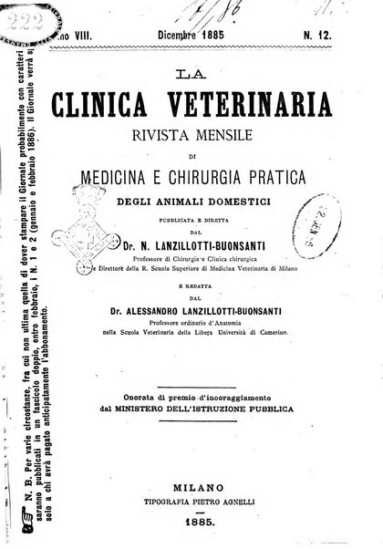 La clinica veterinaria rivista di medicina e chirurgia pratica degli animali domestici