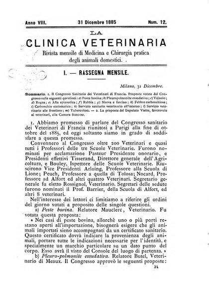 La clinica veterinaria rivista di medicina e chirurgia pratica degli animali domestici