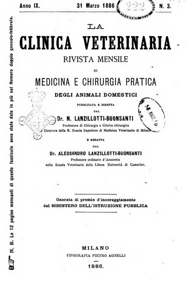 La clinica veterinaria rivista di medicina e chirurgia pratica degli animali domestici