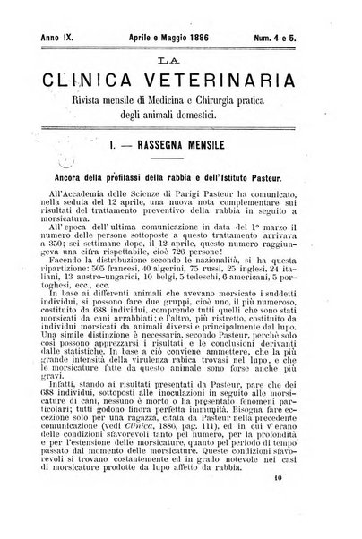 La clinica veterinaria rivista di medicina e chirurgia pratica degli animali domestici