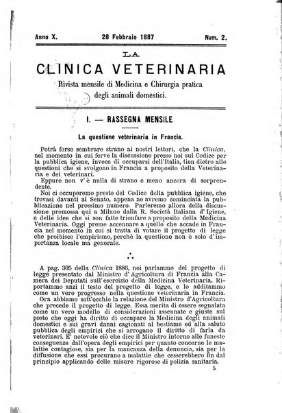 La clinica veterinaria rivista di medicina e chirurgia pratica degli animali domestici