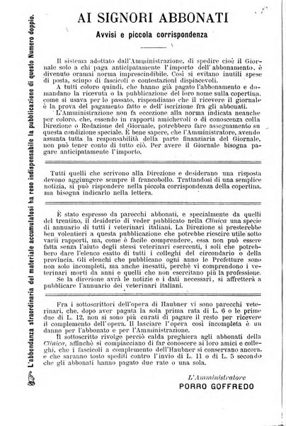 La clinica veterinaria rivista di medicina e chirurgia pratica degli animali domestici