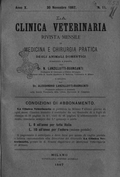 La clinica veterinaria rivista di medicina e chirurgia pratica degli animali domestici