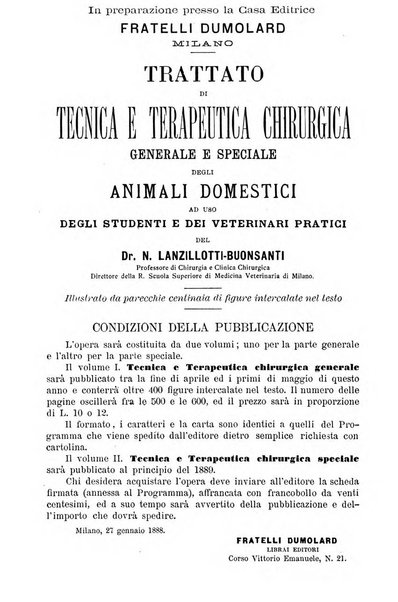 La clinica veterinaria rivista di medicina e chirurgia pratica degli animali domestici