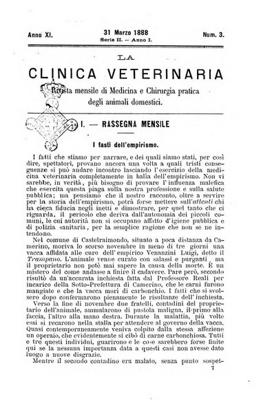 La clinica veterinaria rivista di medicina e chirurgia pratica degli animali domestici