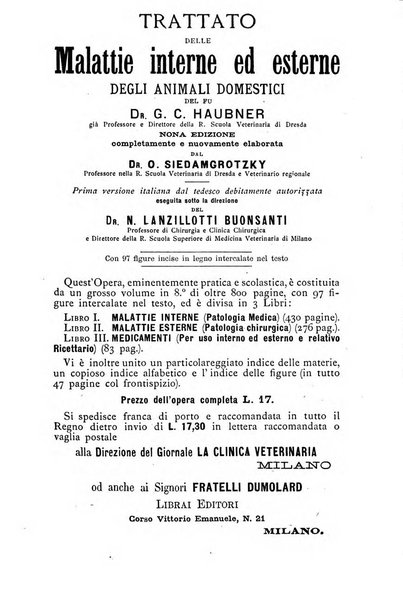 La clinica veterinaria rivista di medicina e chirurgia pratica degli animali domestici