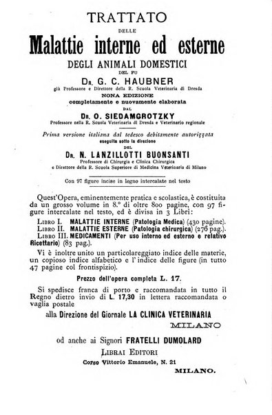 La clinica veterinaria rivista di medicina e chirurgia pratica degli animali domestici