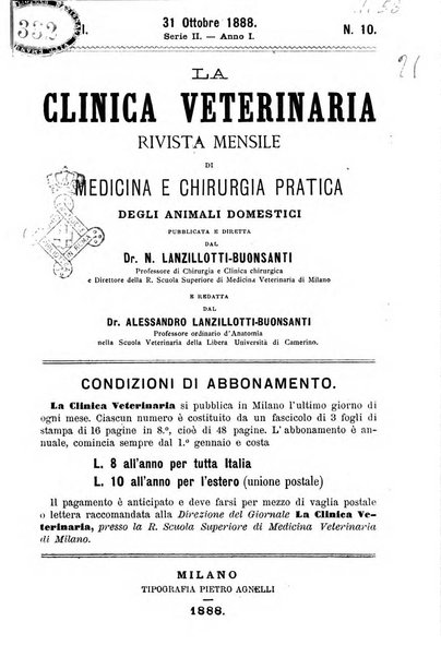 La clinica veterinaria rivista di medicina e chirurgia pratica degli animali domestici