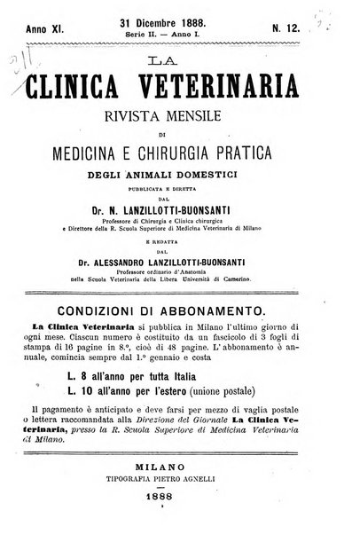 La clinica veterinaria rivista di medicina e chirurgia pratica degli animali domestici