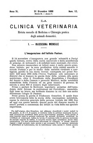 La clinica veterinaria rivista di medicina e chirurgia pratica degli animali domestici